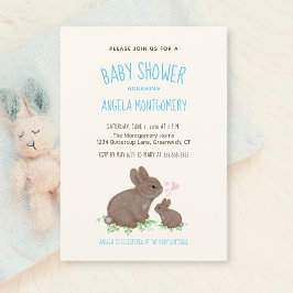 Niedliche Woodland Bunnies mit Hearts Boy Baby Dus Einladung