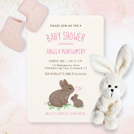 Niedliche Woodland Bunnies mit Hearts Girl Babydus Einladung