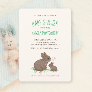 Niedliche Woodland Bunnies mit Herz-Baby-Dusche Einladung