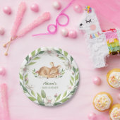 Niedliche Woodland Deer Blumengrün Kinderdusche 7" Pappteller (Party)