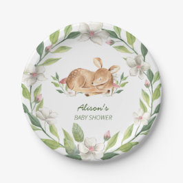 Niedliche Woodland Deer Blumengrün Kinderdusche 7" Pappteller