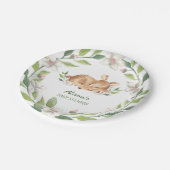Niedliche Woodland Deer Blumengrün Kinderdusche 7" Pappteller (Schrägansicht)
