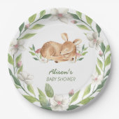 Niedliche Woodland Deer Blumengrün Kinderdusche 9" Pappteller (Vorderseite)