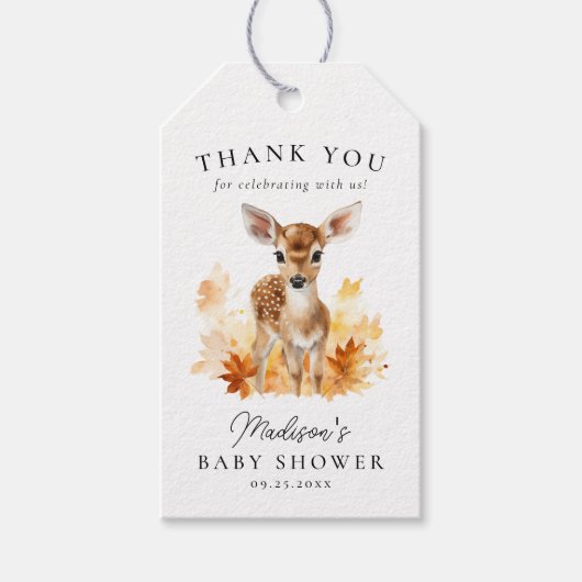 Niedliche Woodland Deer Fall Baby Dusche Geschenkanhänger (Vorderseite)