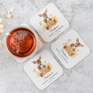 Niedliche Woodland Deer Fall Baby Dusche Rechteckiger Pappuntersetzer