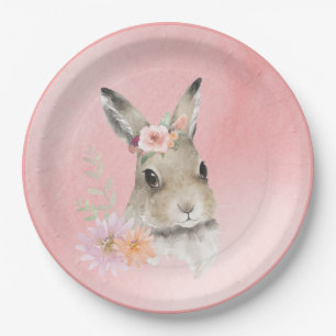 Niedliche Woodland Floral Bunny Watercolor Kinderd Pappteller