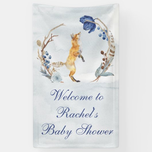 Niedliche Woodland Fox Aquarell Blütendusche Banner (Vertikal)