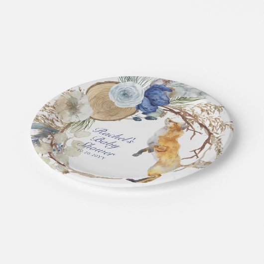 Niedliche Woodland Fox Aquarell Blütendusche Pappteller (Schrägansicht)