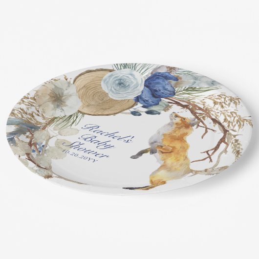 Niedliche Woodland Fox Aquarell Blütendusche Pappteller (Schrägansicht)