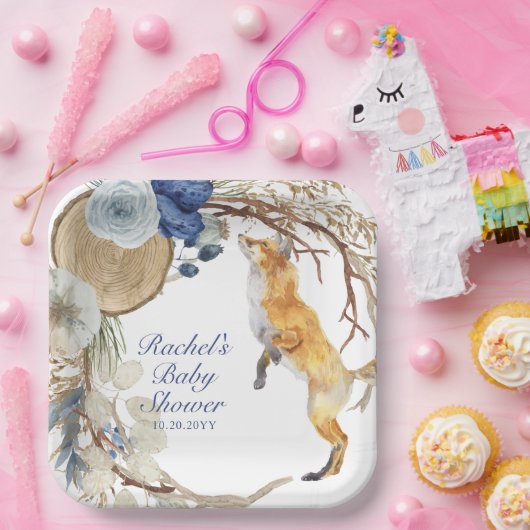 Niedliche Woodland Fox Aquarell Blütendusche Pappteller (Party)