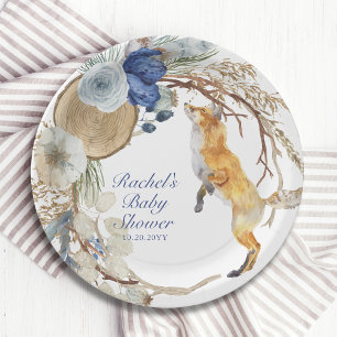 Niedliche Woodland Fox Aquarell Blütendusche Pappteller