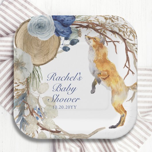 Niedliche Woodland Fox Aquarell Blütendusche Pappteller