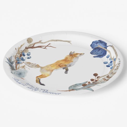 Niedliche Woodland Fox Aquarell Blütendusche Pappteller (Schrägansicht)