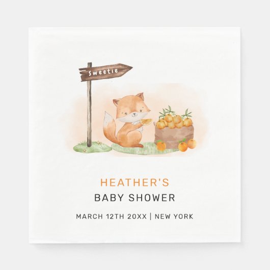 Niedliche Woodland Fox Citrus Orange Farm Baby Dus Serviette (Vorderseite)