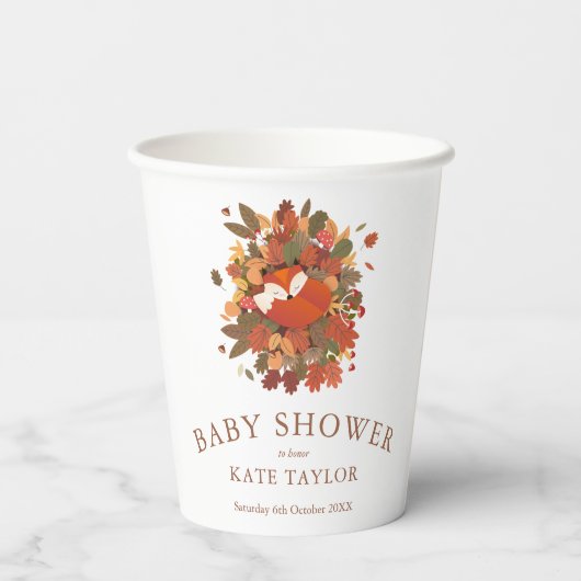 Niedliche Woodland Fox Cub Babydusche Pappbecher (Rückseite)