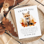 Niedliche Woodland Fox Fall Babydusche Dankeskarte<br><div class="desc">Niedliche Babydusche Dankeschön-Karte mit einer Aquarellbild eines Babyfuchses auf Herbstlauben in Orange-,  Rot- und Gelbtönen. Personalisieren Sie die Woodland Fuchs Baby Dusche danke Karte mit Ihren eigenen Nachrichten und Namen.</div>