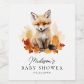 Niedliche Woodland Fox Fall Babydusche Weinetikett (Einzelnes Label)