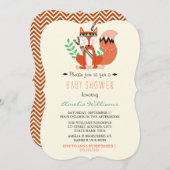 Niedliche Woodland Fox Kinderdusche Einladung (Vorne/Hinten)