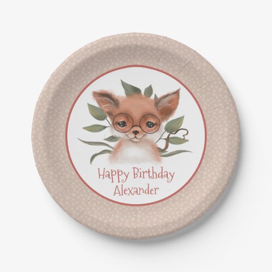 Niedliche Woodland Fox-Kindergeburtsparty Pappteller (Vorderseite)