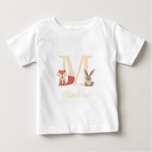 Niedliche Woodland Fox Rabbit Baby Monogram T-shirt
