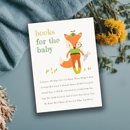 Niedliche Woodland Fun Fox Bücher für Babydusche Begleitkarte