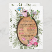 Niedliche Woodland Owls Kinderdusche Einladung (Vorne/Hinten)