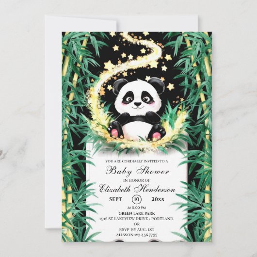 Niedliche Woodland Panda Kinderdusche Einladung (Vorderseite)