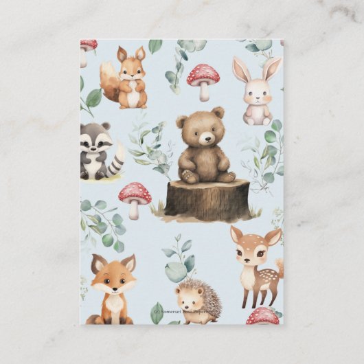 Niedliche Woodland Tiere Grüne Kinderdusche Begleitkarte (Rückseite)