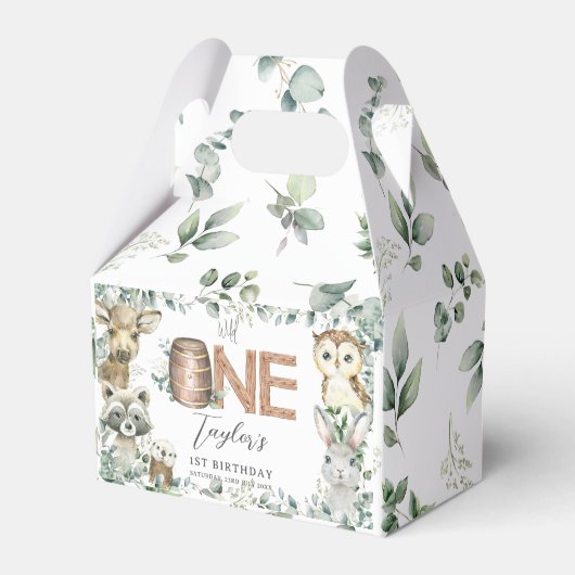 Niedliche Woodland Tiere Grüne Kinderdusche Geschenkschachtel (Vorderseite)