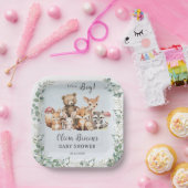 Niedliche Woodland Tiere Grüne Kinderdusche Pappteller (Party)