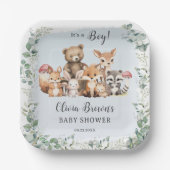 Niedliche Woodland Tiere Grüne Kinderdusche Pappteller (Vorderseite)