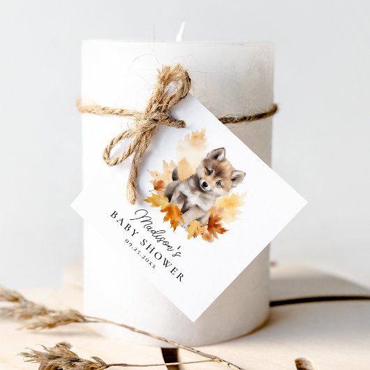 Niedliche Woodland Wolf Pup Fall Babydusche Geschenkanhänger