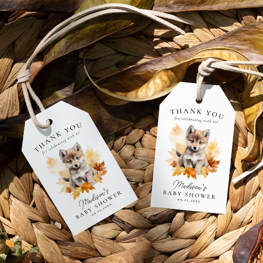 Niedliche Woodland Wolf Pup Fall Babydusche Geschenkanhänger