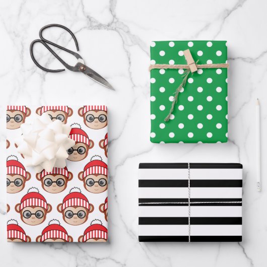 Niedliche Wrackpapier für Weihnachtsaffen Geschenkpapier Set (Vorderseite)