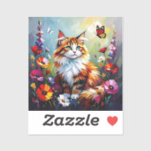Niedliche wunderliche Katze, Blumen und Schmetterl