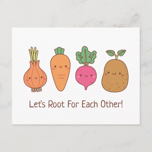 Niedliche Wurzeln für andere Gemüse positive Puppe Postkarte (Vorderseite)