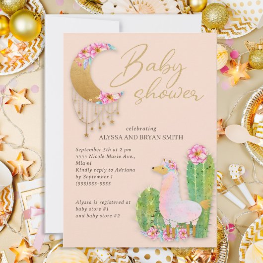 Niedliche Wüste Boho Chic Cactus Llama Baby Shower Einladung
