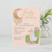 Niedliche Wüste Boho Chic Cactus Llama Baby Shower Einladung (Stehend Vorderseite)