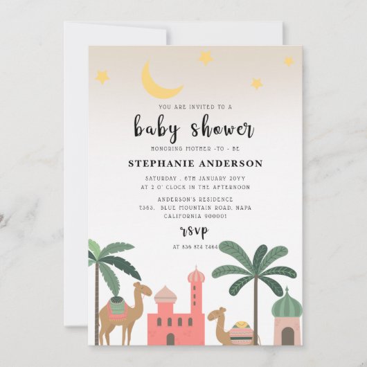 Niedliche Wüstengehobene Camel Palm Trees Kinderdu Einladung (Vorderseite)