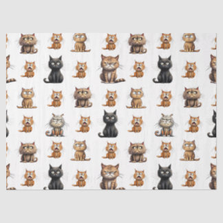 niedliche wütende schwarze Katze, graue Katze und Seidenpapier