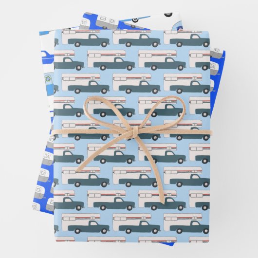 Niedliche Xmas Anhänger RV LKWs Farbenfrohe Ferien Geschenkpapier Set (Beispiel)