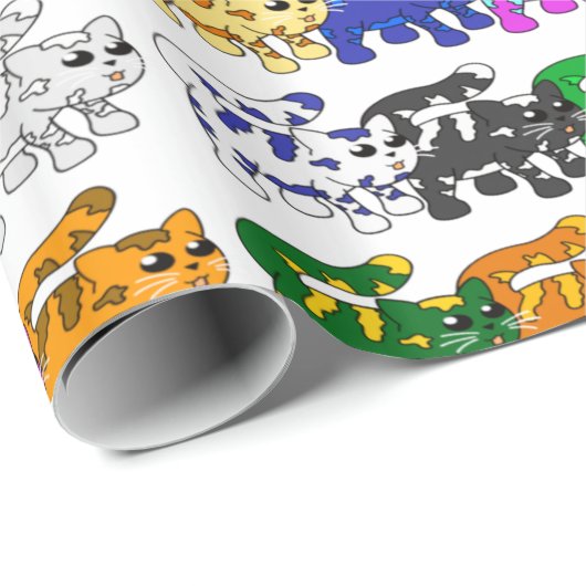 Niedliche Xmas Kitten Cat Pattern Rows Geschenkpapier (Rolleneckpunkt)