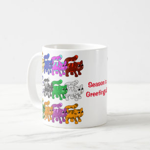 Niedliche Xmas Kitten Cat Pattern Rows Kaffeetasse