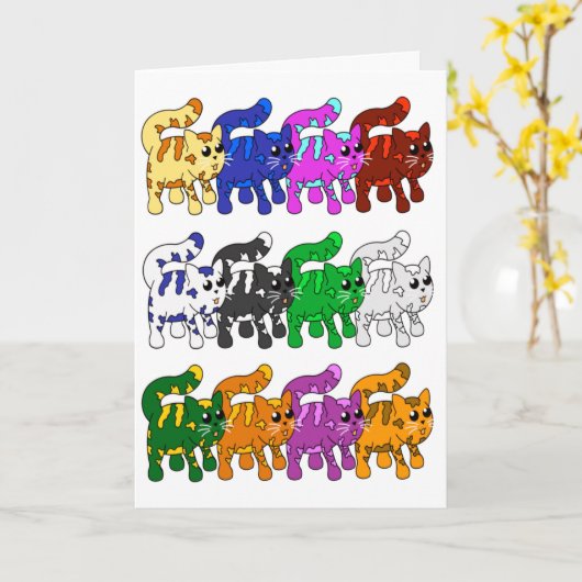 Niedliche Xmas Kitten Cat Pattern Rows Karte (Gelbe Blume)