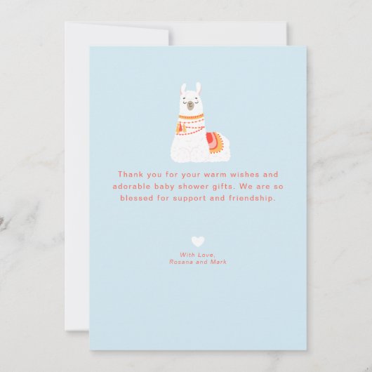 Niedliche Yoga Llama Babydusche Danke Karte (Rückseite)