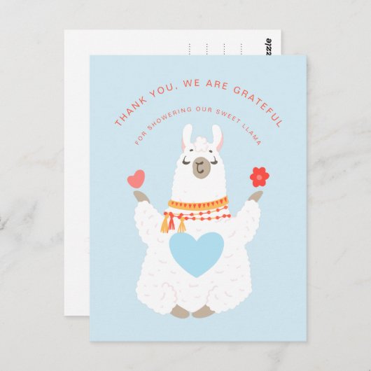 Niedliche Yoga Llama Babydusche Danke Postkarte (Vorne/Hinten)