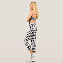 Niedliche Yoga Paw Print White & Black Pattern Tre Capri Leggings