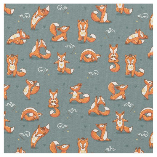 niedliche Yogafüchse grün Stoff (Nahaufnahme)