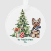 Niedliche Yorkie Dog Pine Tree Weihnachten Wasserf Ornament (Vorderseite)