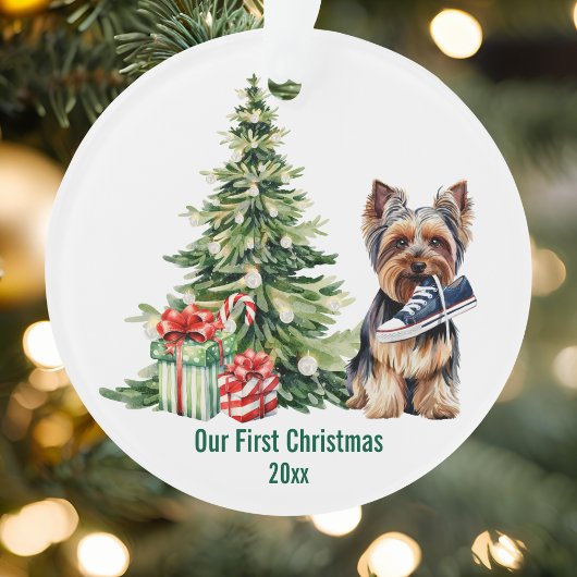 Niedliche Yorkie Dog Pine Tree Weihnachten Wasserf Ornament